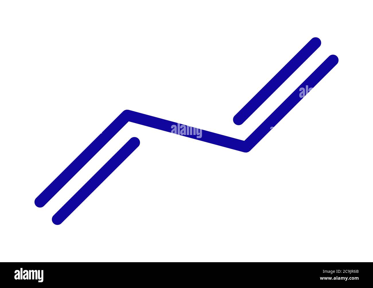 Molecola di blocco di gomma sintetica butadiene (1,3-butadiene). Utilizzato nella sintesi di polibutadiene, ABS e altri materiali polimerici. Skelet blu Foto Stock