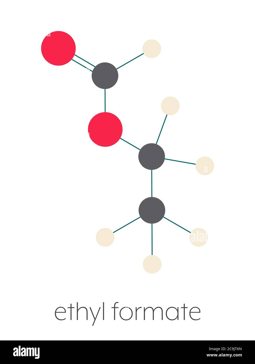 Molecola di formiato di etile (metanoato di etile). Formula scheletrica