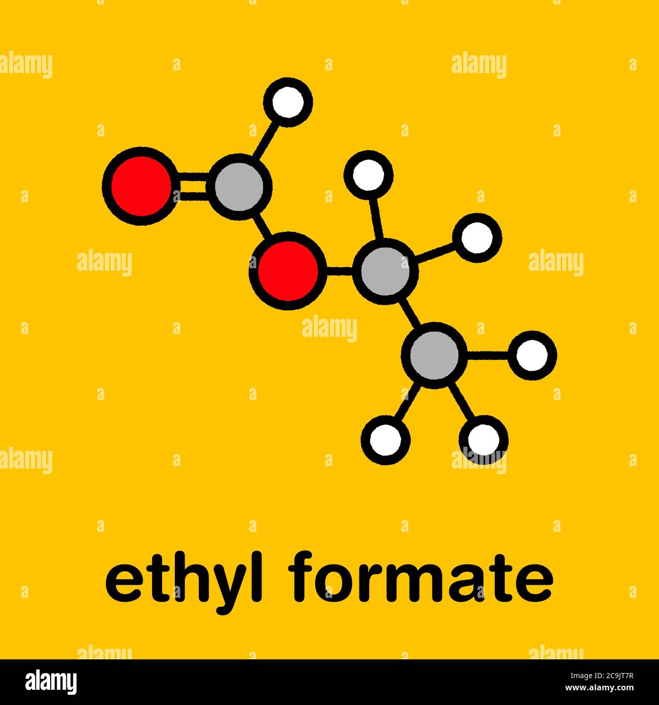 Molecola di formiato di etile (metanoato di etile). Formula scheletrica
