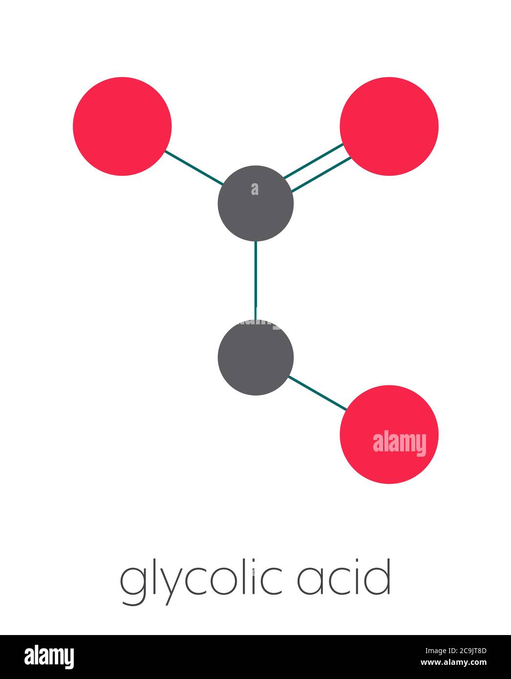 Molecola di acido glicolico (acido idroacetico). Formula scheletrica stilizzata (struttura chimica): Gli atomi sono indicati come cerchi codificati a colori collegati da un filo sottile Foto Stock