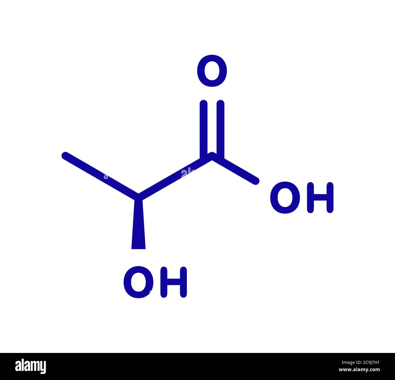 Acido lattico (acido L-lattico) molecola di zucchero del latte. Blocco di  costruzione della plastica bioplastica di acido polilattico (PLA). Trovato  nel latte. Formula scheletrica blu su bac bianco Foto stock - Alamy