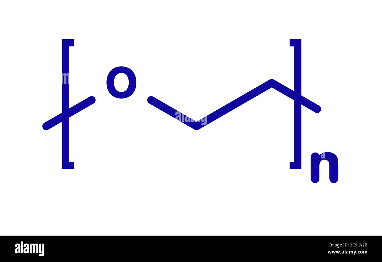 Polietilenglicole (PEG), struttura chimica. Forme di PEG sono usate come  lassativi, eccipienti, ecc. formula scheletrica blu su sfondo bianco Foto  stock - Alamy
