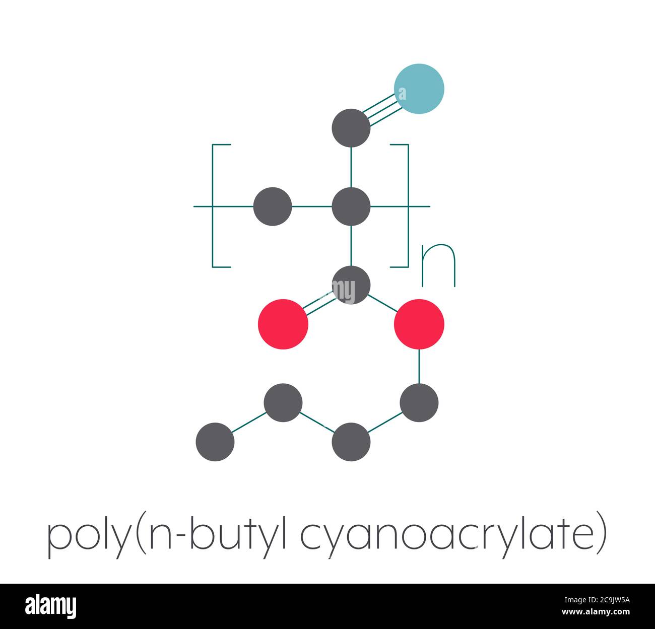 Polimero di poli(n-butilcianoacrilato), struttura chimica. Forma  polimerizzata (set) di colla istantanea medica n-butil cianoacrilato. Formu  scheletrico stilizzato Foto stock - Alamy
