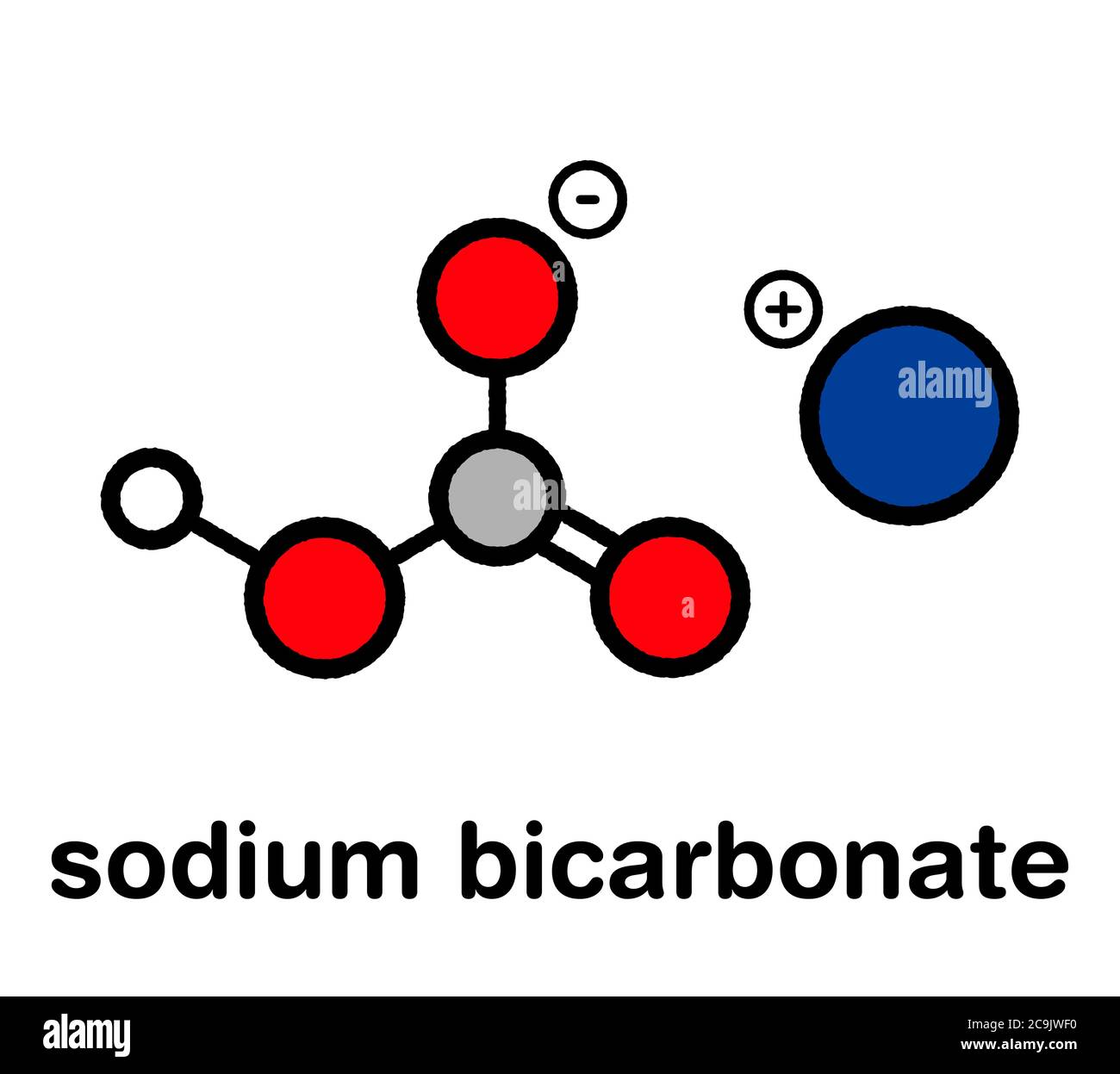 Il bicarbonato di sodio (bicarbonato di sodio), struttura chimica.  Stilizzata di scheletro di formula (struttura chimica): gli atomi sono  mostrati come codificati per colore dei cerchi con spe Foto stock - Alamy