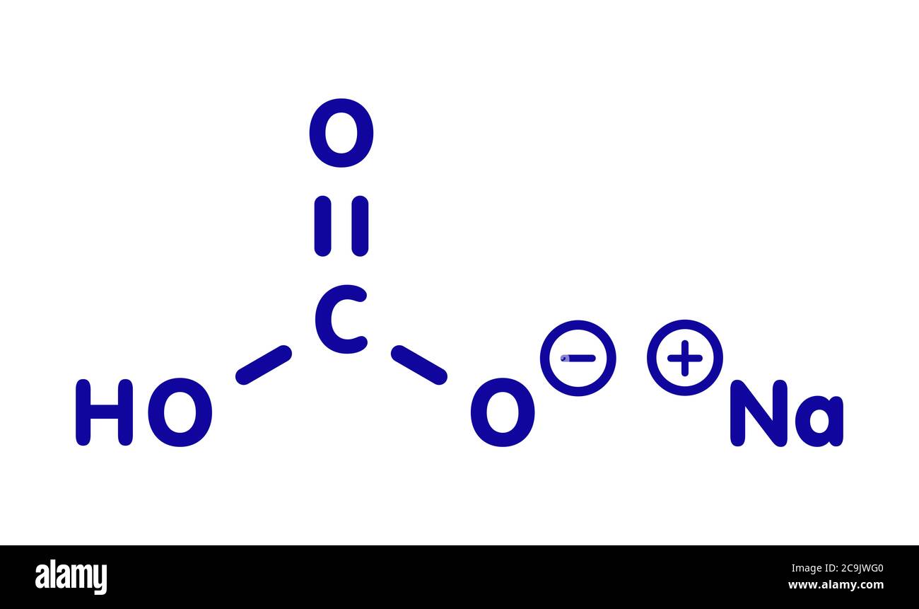 Il bicarbonato di sodio (bicarbonato di sodio), struttura chimica. Blu  formula scheletrico su sfondo bianco Foto stock - Alamy