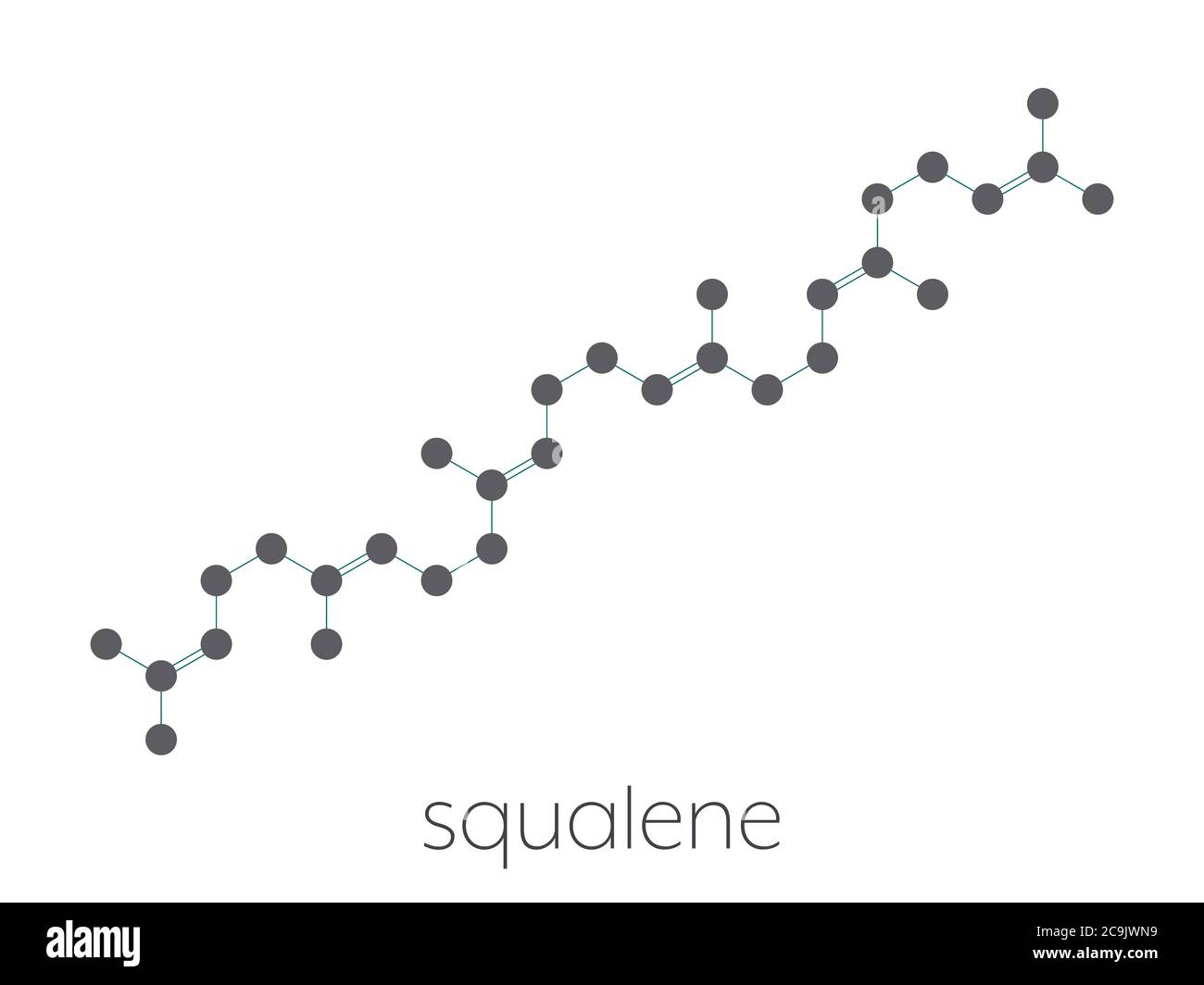 Molecola di idrocarburo naturale squalene. Trovato in olio di fegato di  squalo e numero di fonti di pianta. Formula scheletrica stilizzata  (struttura chimica). Gli atomi lo sono Foto stock - Alamy