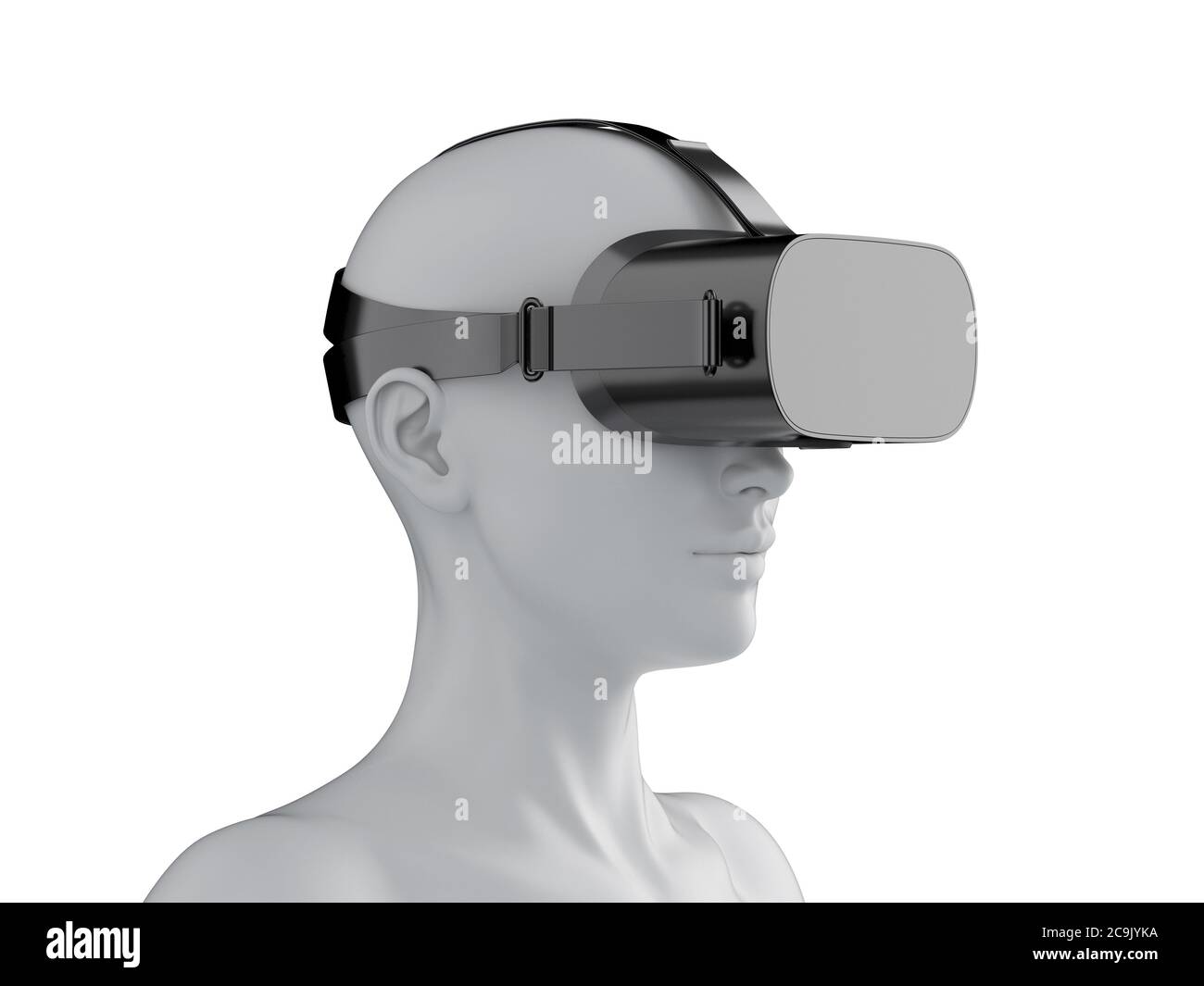 Donna che indossa un visore VR, illustrazione. Foto Stock