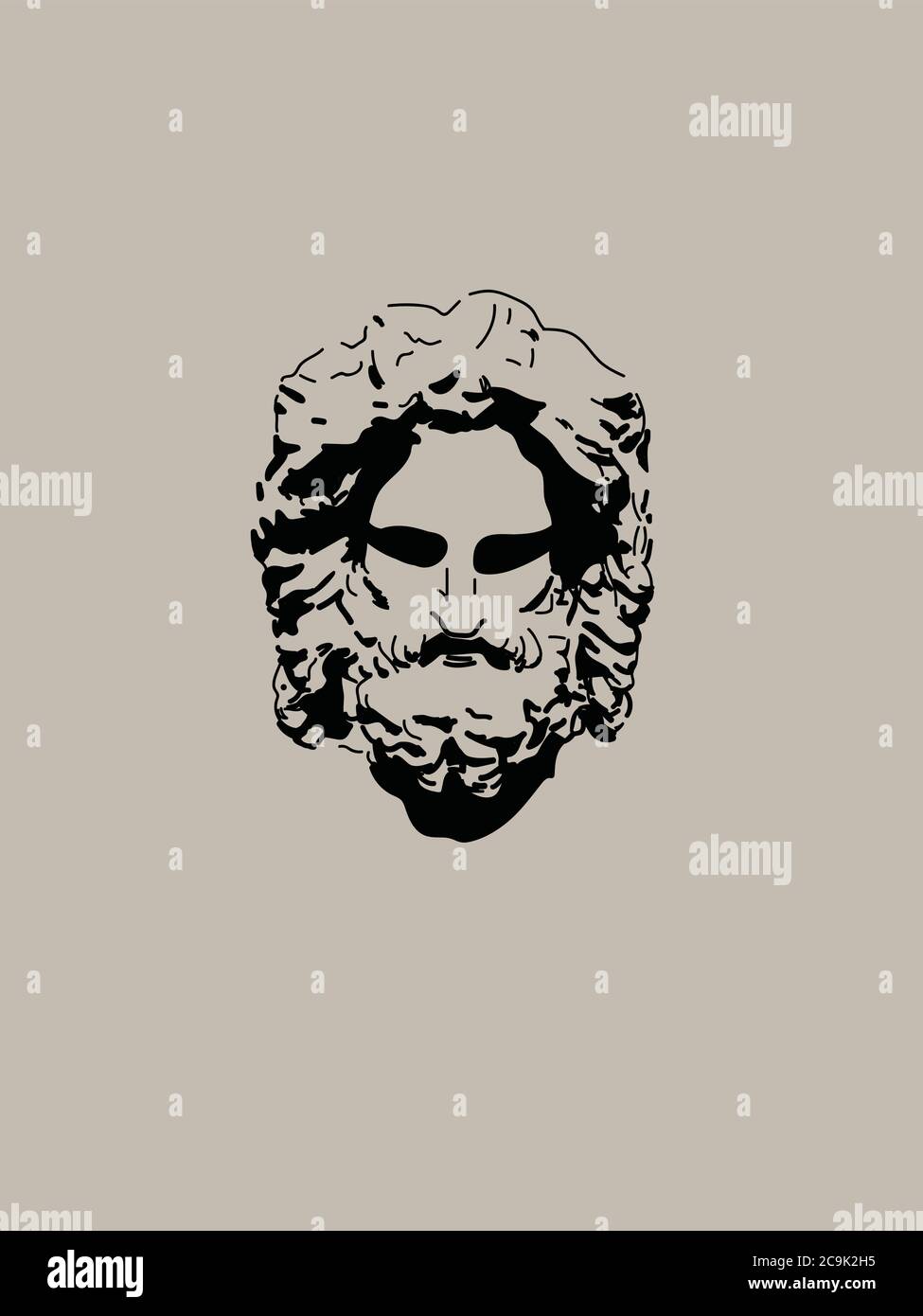 Ritratto d'arte vettoriale Zeus moderno e minimalista. Disegno ombra di Dio greco Illustrazione Vettoriale