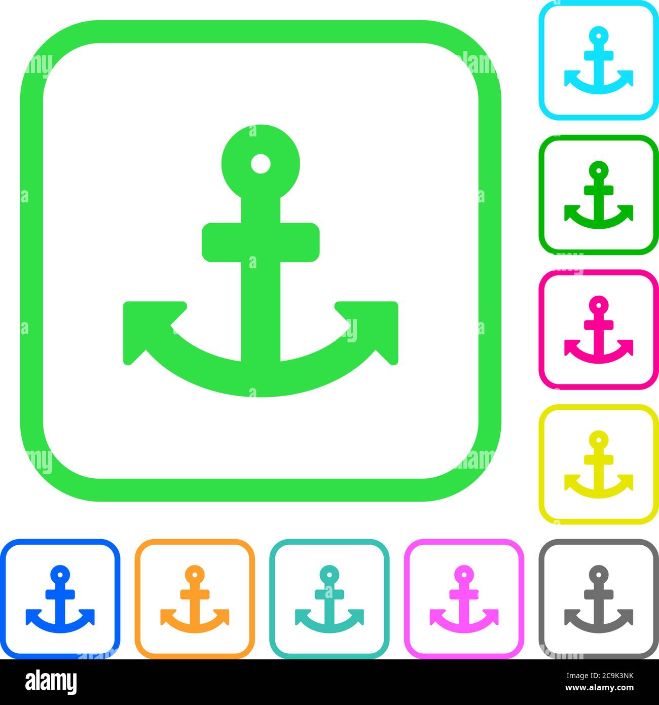 Ancorare le icone piatte dai colori vivaci nei bordi curvi su sfondo bianco Illustrazione Vettoriale