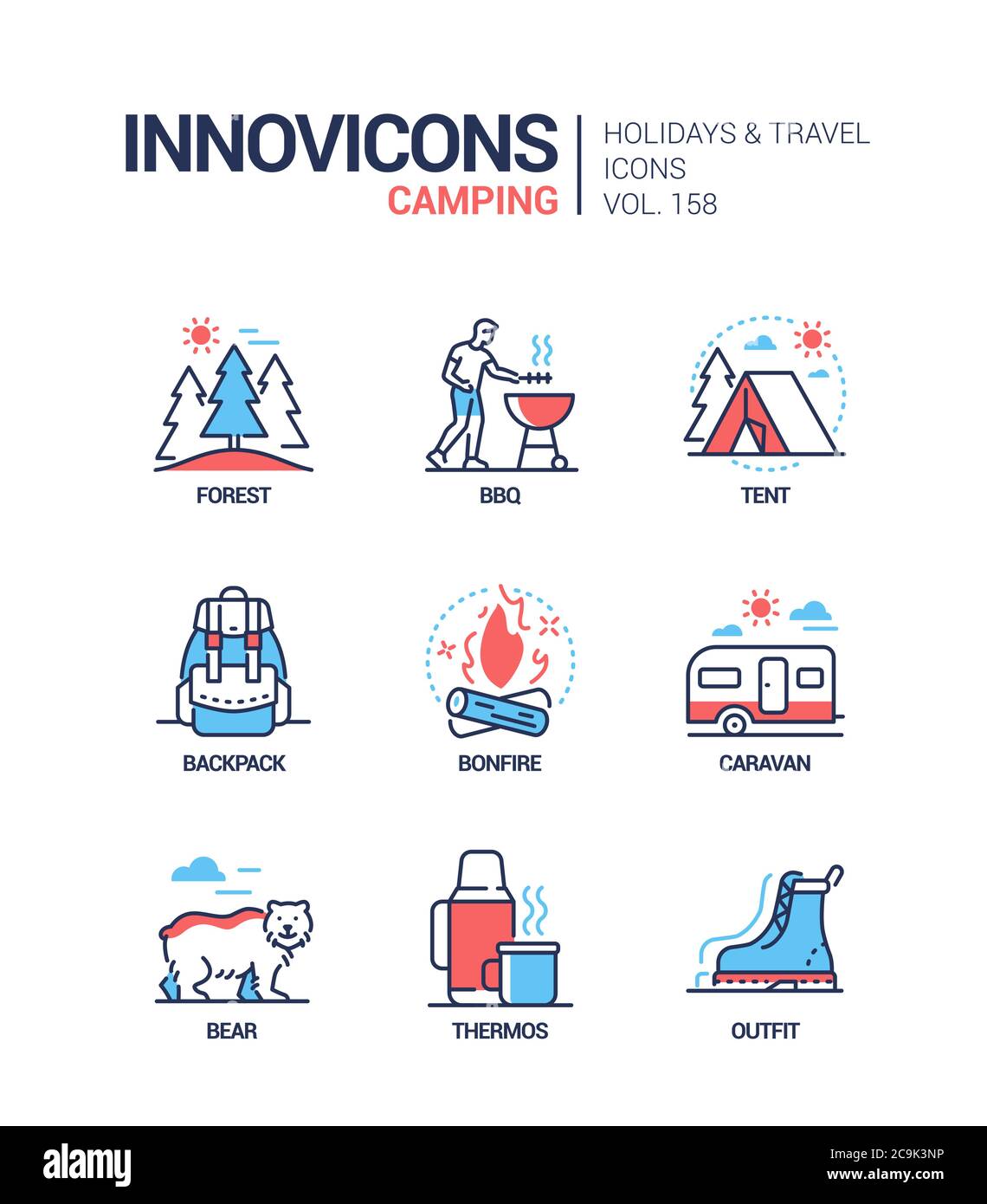 Camping - linea moderna design stile icone set Illustrazione Vettoriale