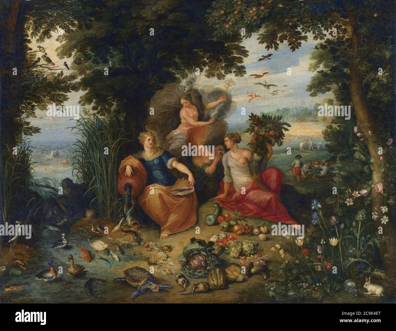 Jan Breughel il più giovane, Frans Francken il più giovane - Allegoria dei quattro elementi. Foto Stock