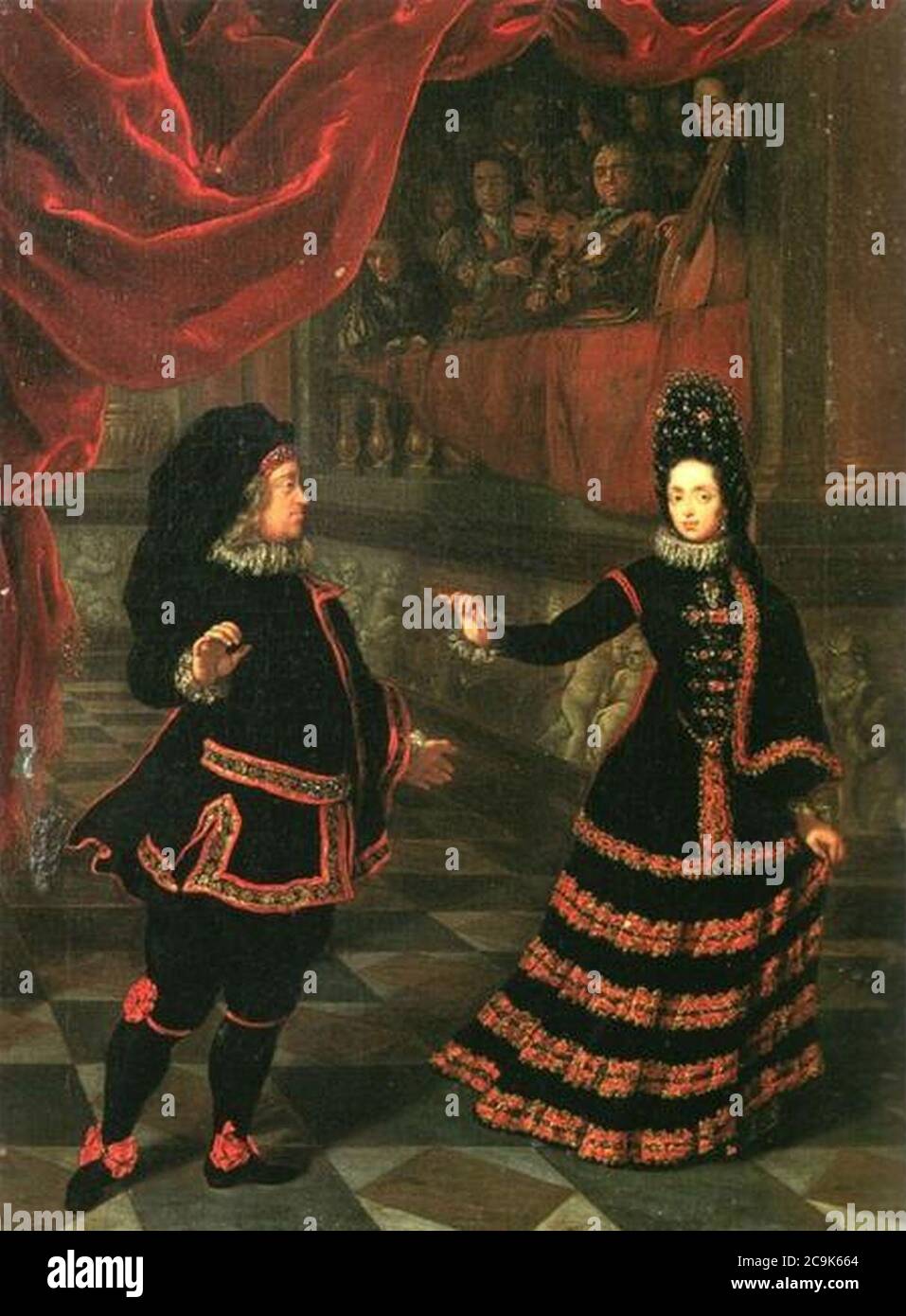 Jan Frans van Douven, Das Kurfürstenpaar im spanischen Kostüm bei Tanz, 1695. Foto Stock