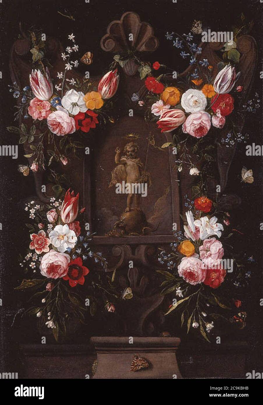 Jan van Kessel de Oude - Volants van tullen, rozen, lelies, anjers, hyacinthen, korenbloemen ecc. Foto Stock