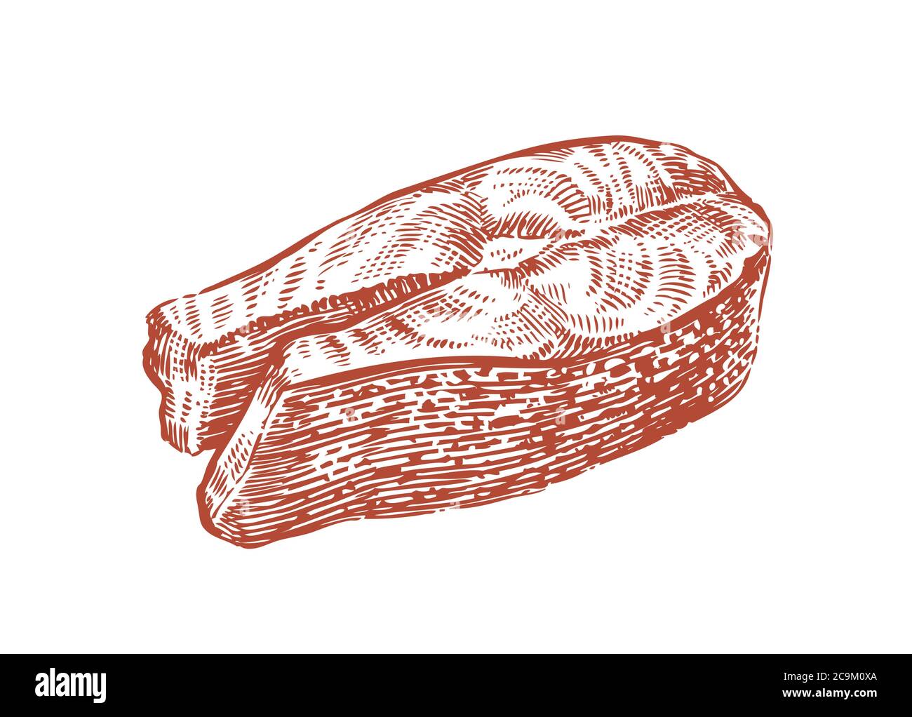 Tagliare un pezzo di schizzo di pesce salmone. Concetto di cibo Illustrazione Vettoriale