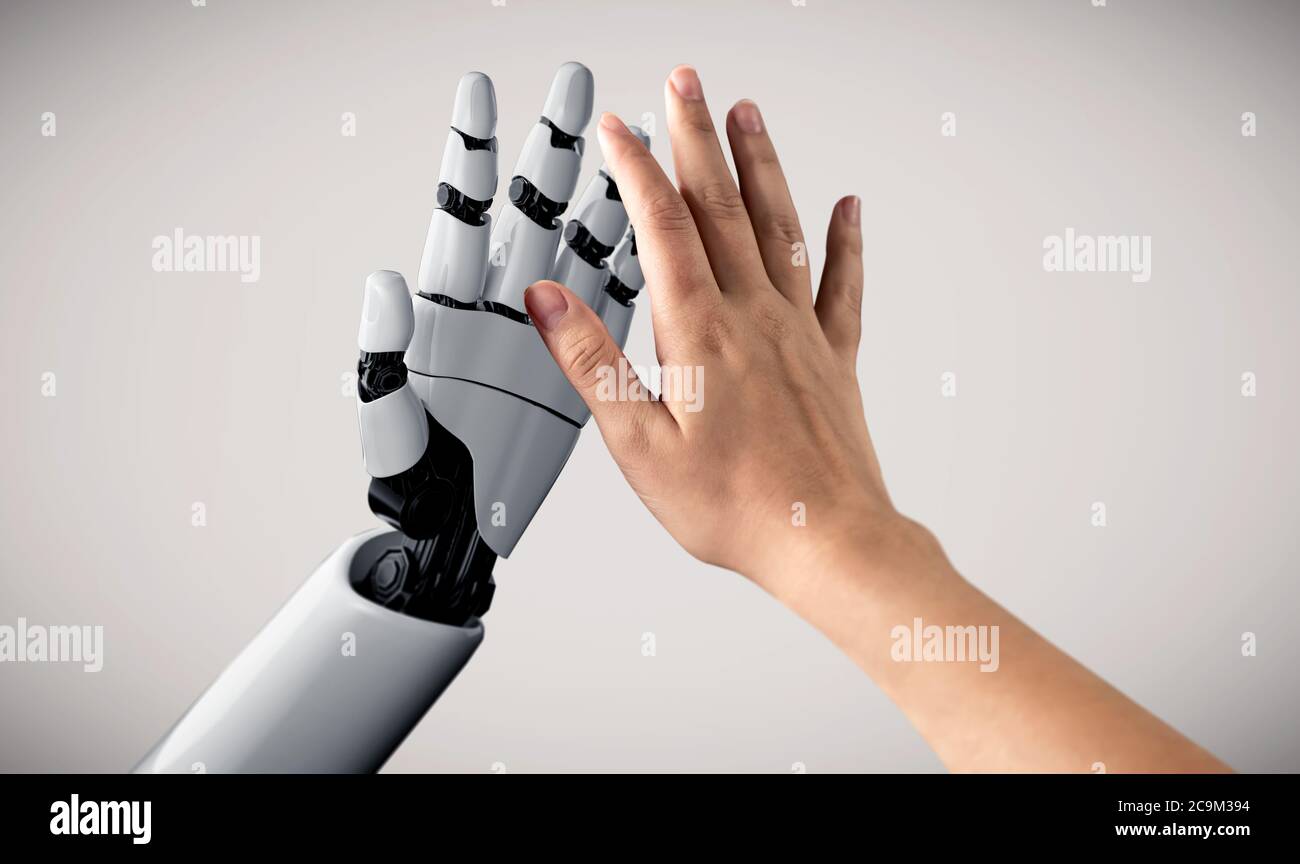 Robot di intelligenza artificiale e cyborg del futuro. Foto Stock