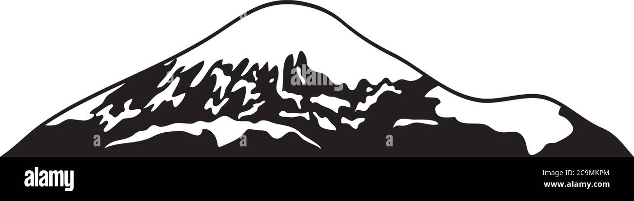 montagna fredda con neve e erba su sfondo bianco, silhouette stile, illustrazione vettoriale Illustrazione Vettoriale