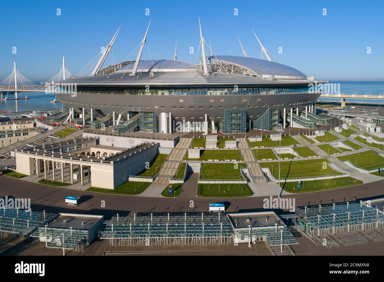 ST. PETERSBURG, RUSSIA - 20 MAGGIO 2018: Stadio moderno 'st. Primo piano dell'Arena di Pietroburgo Sunny May Day Foto Stock