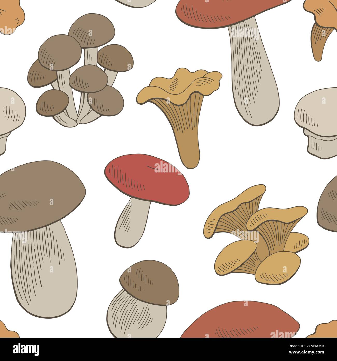 Colore funghi motivo senza giunture sfondo illustrazione vettore di schizzo Illustrazione Vettoriale