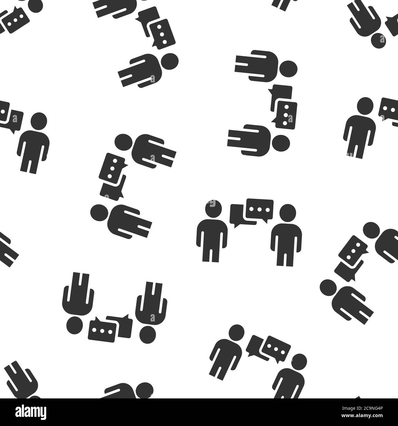 Persone con l'icona della bolla del parlato in stile piatto. Illustrazione vettoriale della chat su sfondo bianco isolato. Concetto aziendale di modello senza interruzioni per il dialogo con gli altoparlanti. Illustrazione Vettoriale