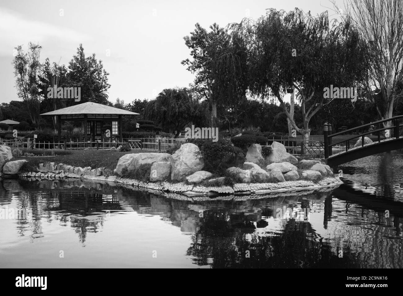 Bellissimo giardino giapponese a la Serena, colore bianco e posteriore Foto Stock