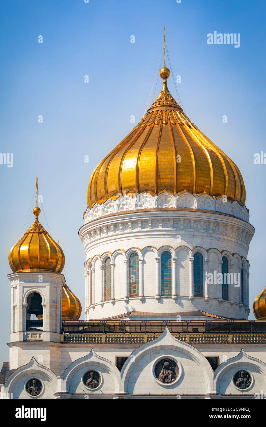 Primo piano della cupola della Cattedrale di Cristo Salvatore a Mosca, Russia Foto Stock