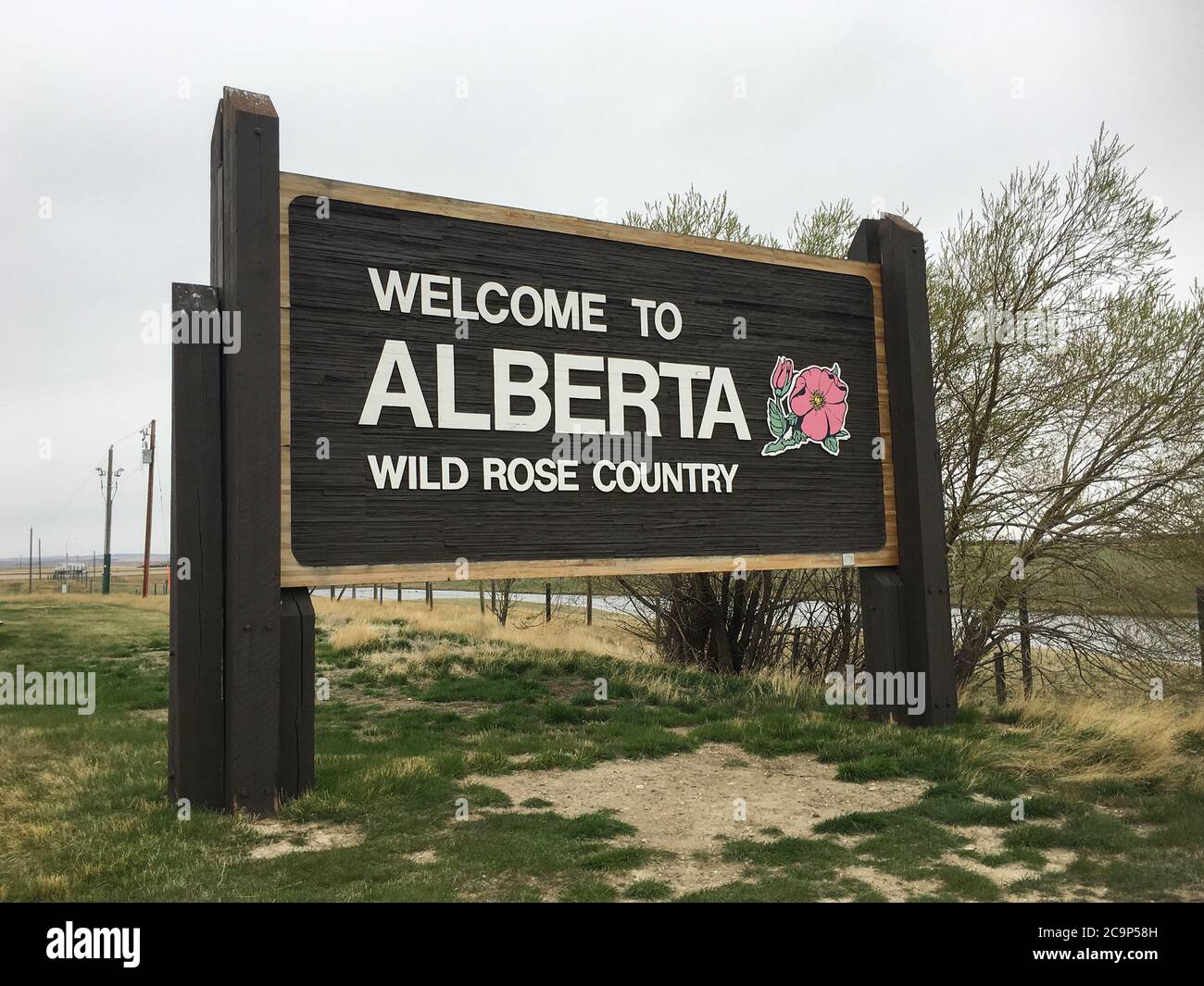 Benvenuti all'insegna Alberta, Coutts Border Crossing, Canada Foto Stock