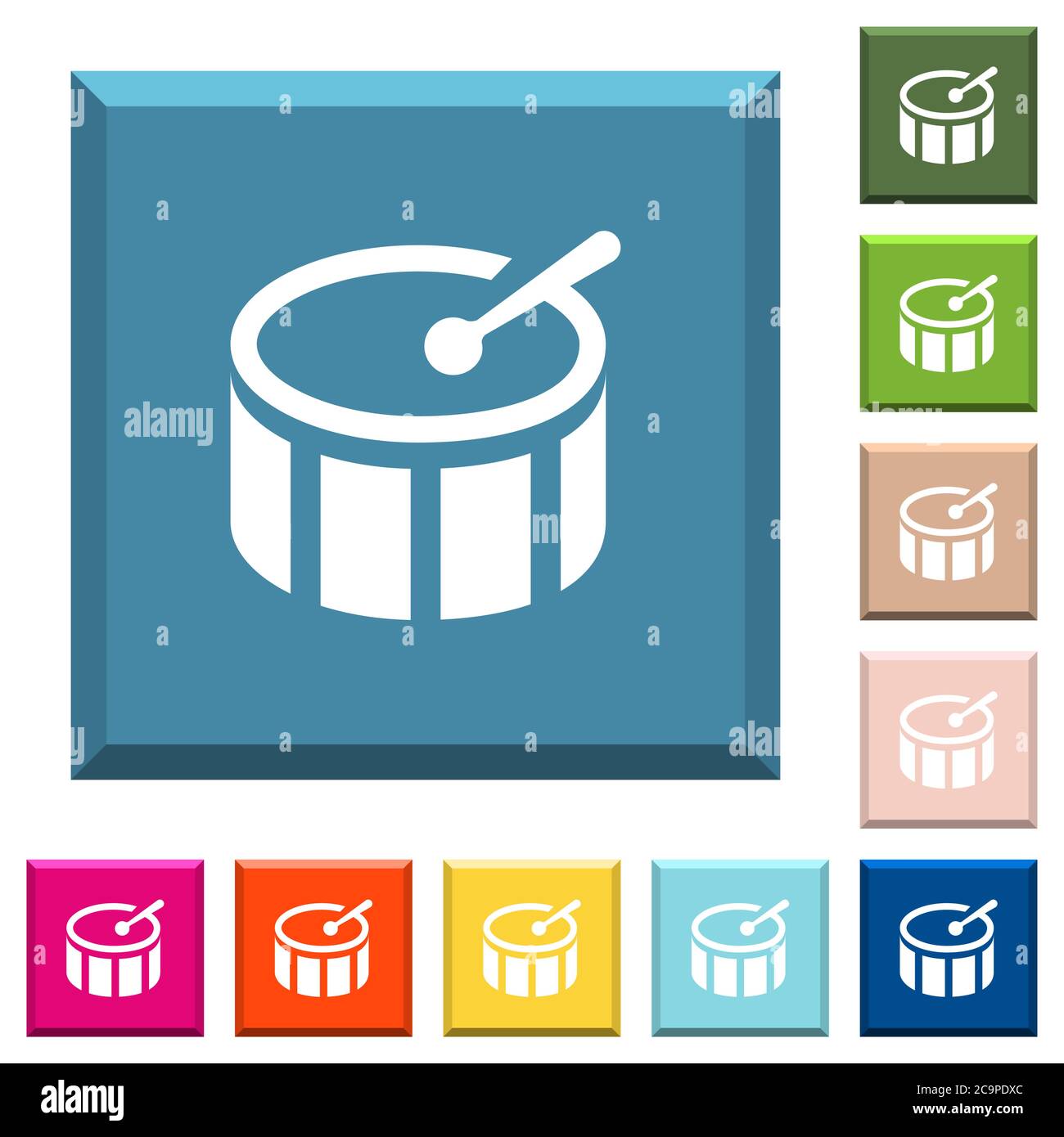 Icone bianche su bottoni quadrati con bordi in vari colori alla moda Illustrazione Vettoriale