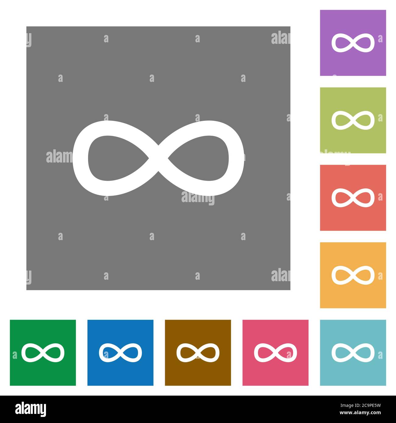 Icone piatte con simbolo infinito su sfondi quadrati di colore semplice Illustrazione Vettoriale