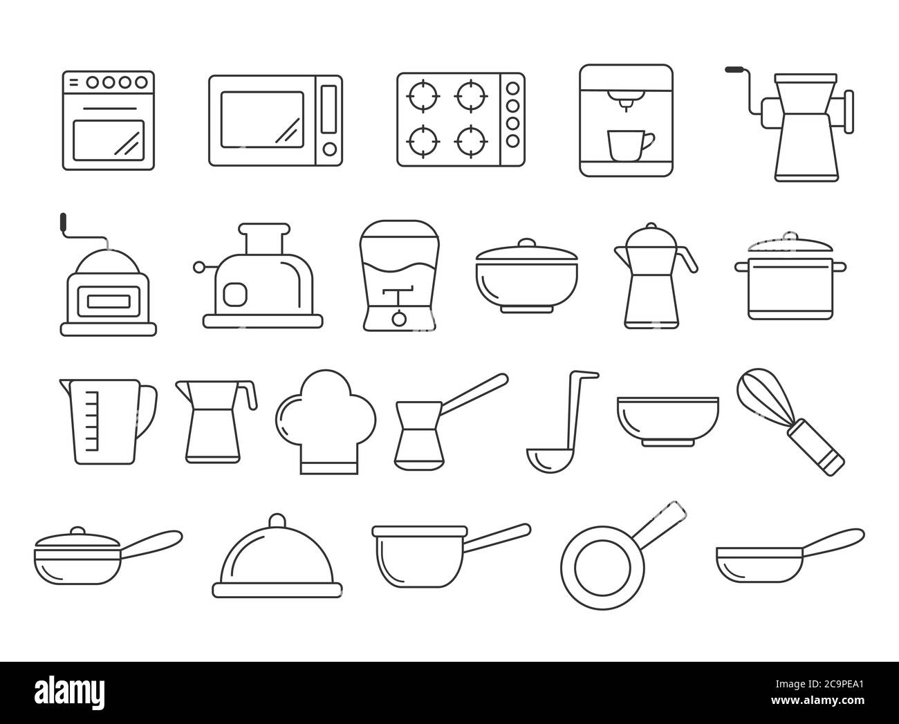 Set vettoriale di accessori per la cucina per adesivi, scrapbooking, siti web e app. Poligono vuoto isolato su sfondo bianco Illustrazione Vettoriale