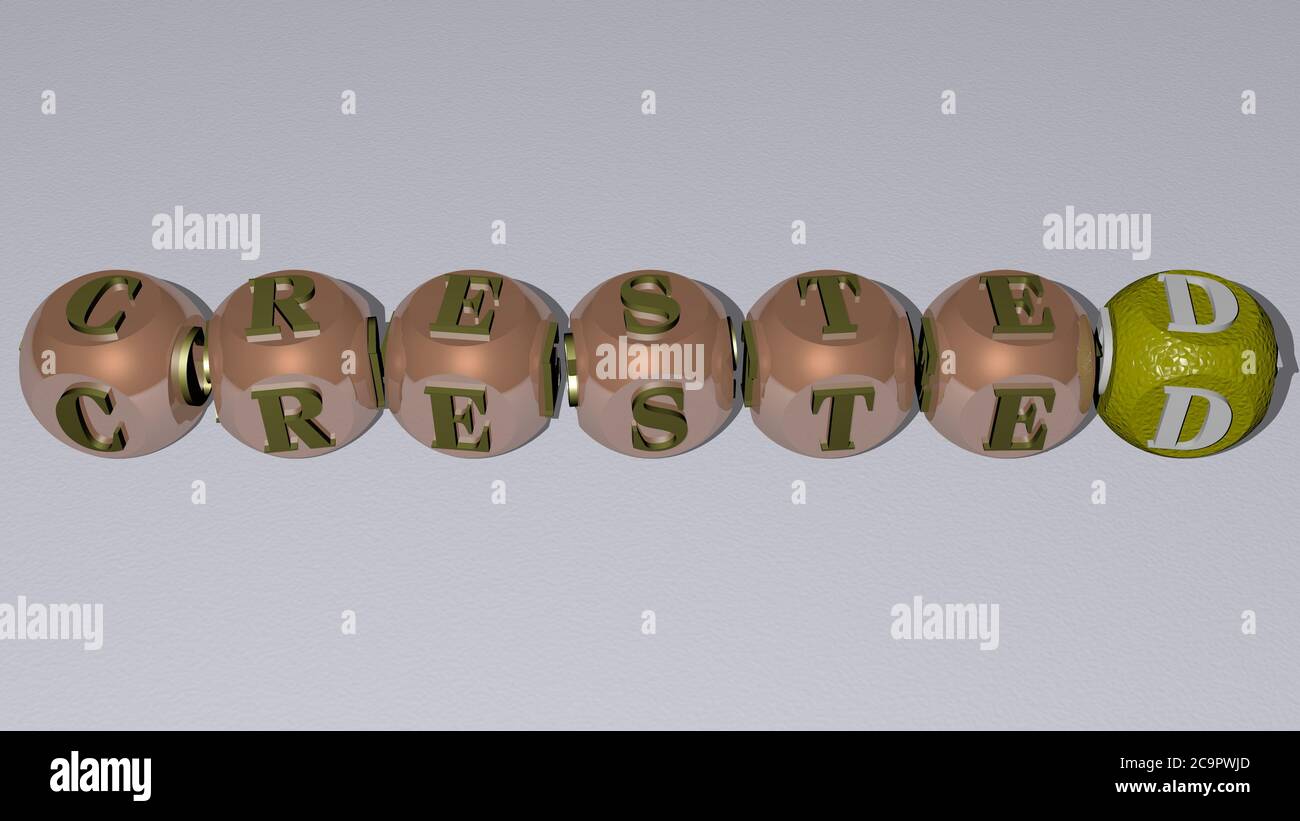 crested combinato da lettere di dadi e colore che incrocia per i significati relativi del concetto. animale e uccello. Illustrazione 3D Foto Stock