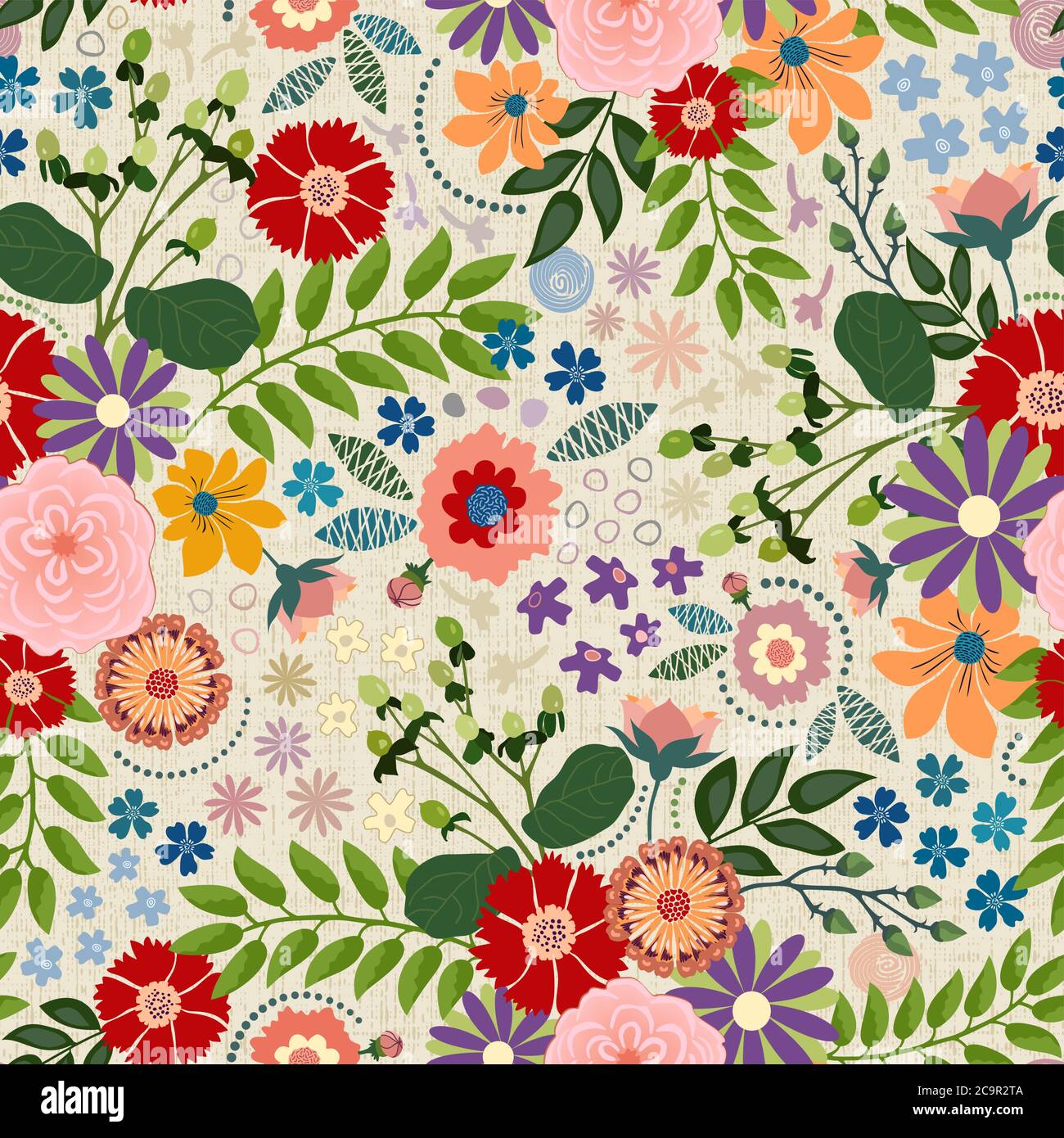 Bouquet fiorito di piante stilizzate, bacche e foglie dalle forme geometriche in varie sfumature multicolore. Adatto per superfici diverse Illustrazione Vettoriale