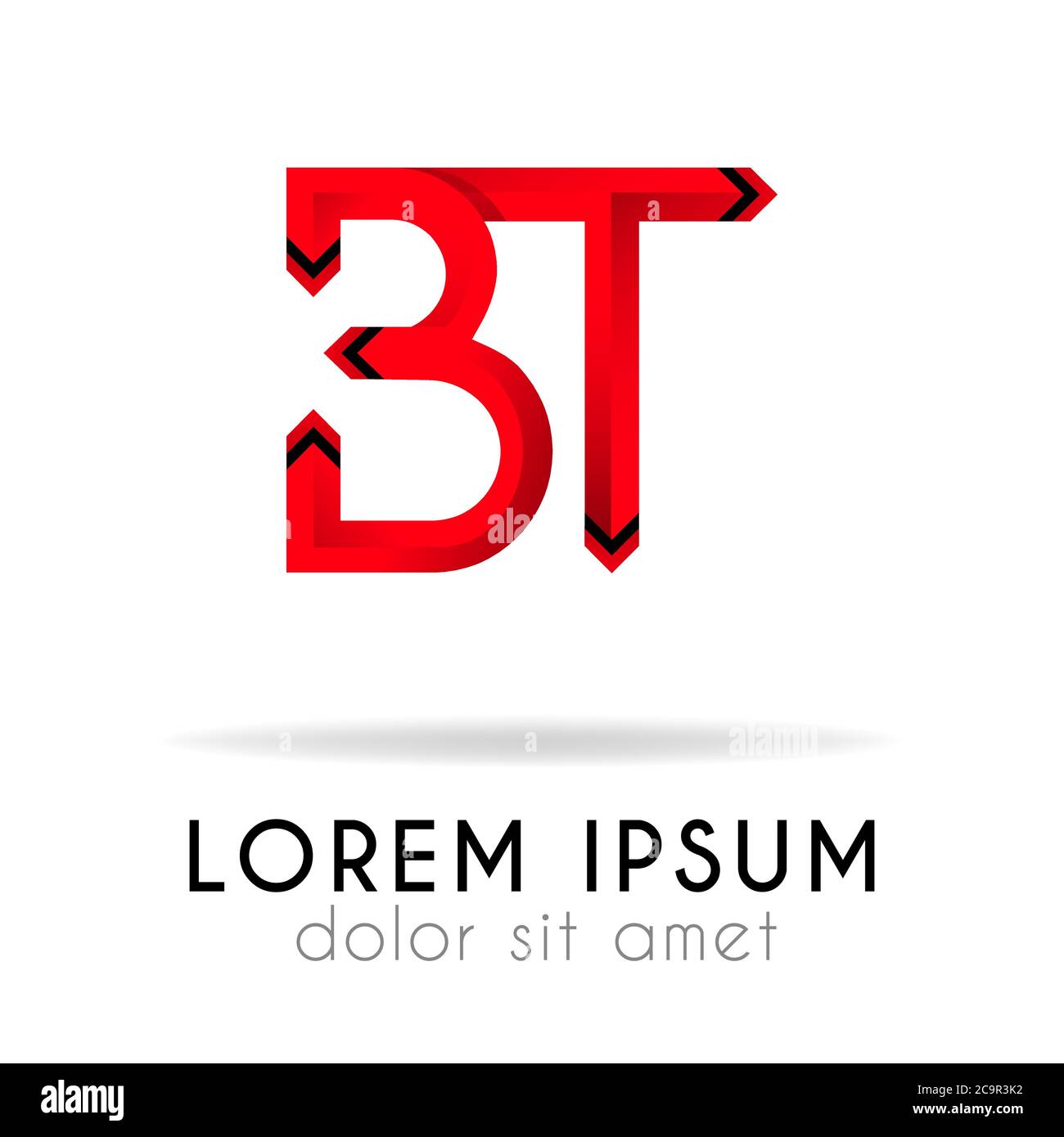 Logo a nastro in rosso scuro con BT Letter. Può essere utilizzato anche per loghi aziendali, siti Web, organizzazioni. Comunità, PMI, consulenti Illustrazione Vettoriale