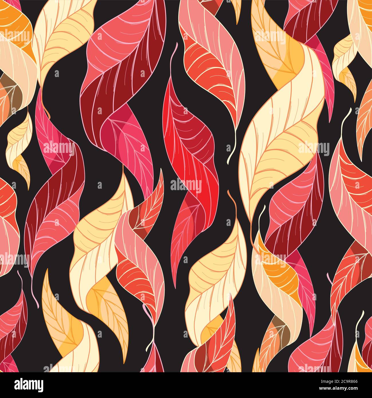 Motivo autunnale senza cuciture di foglie multicolore su sfondo scuro Illustrazione Vettoriale