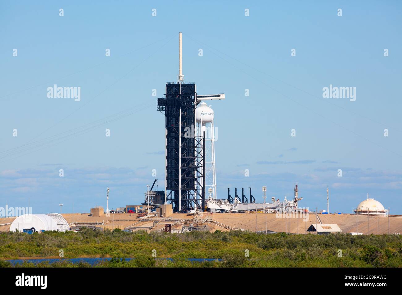 KENNEDY SPACE CENTER, FLORIDA, USA - 2 DICEMBRE 2019: Sito di lancio della NASA LC-39A al Kennedy Space Center. L'LC-39A è utilizzato da SpaceX per Falcon 9 e. Foto Stock
