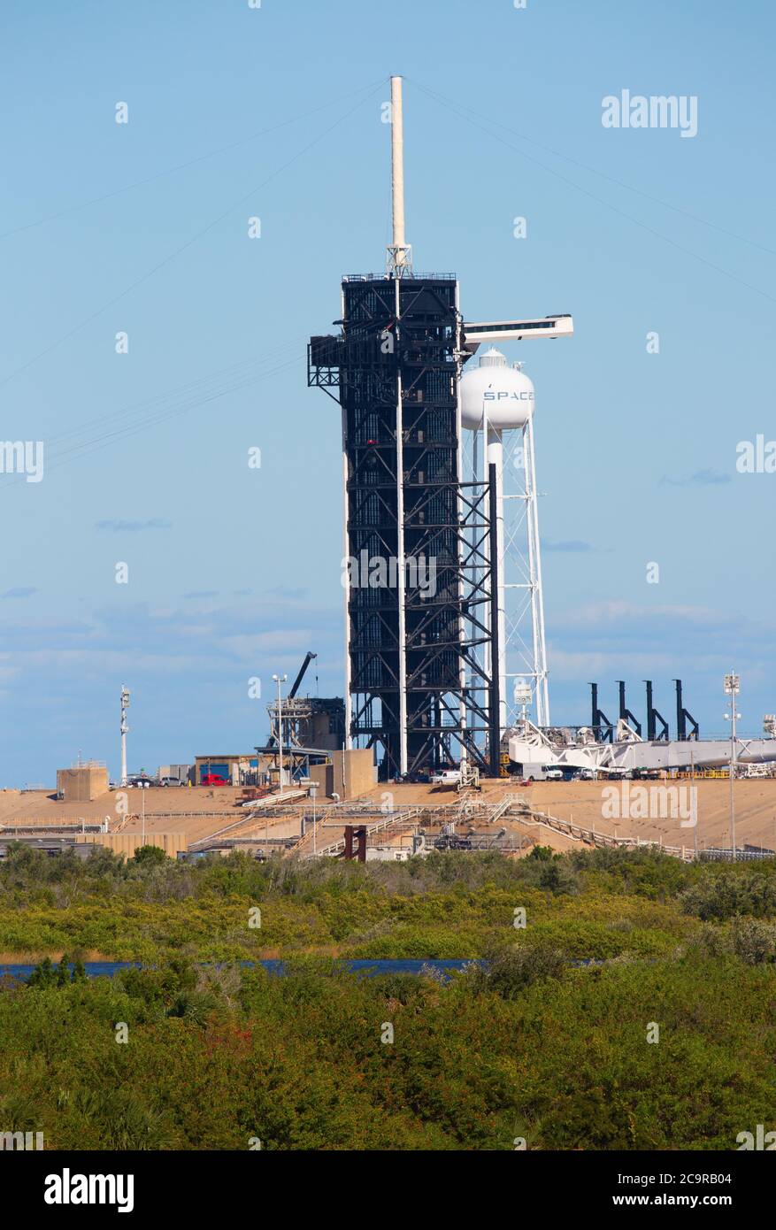 KENNEDY SPACE CENTER, FLORIDA, USA - 2 DICEMBRE 2019: Sito di lancio della NASA LC-39A al Kennedy Space Center. L'LC-39A è utilizzato da SpaceX per Falcon 9 e. Foto Stock