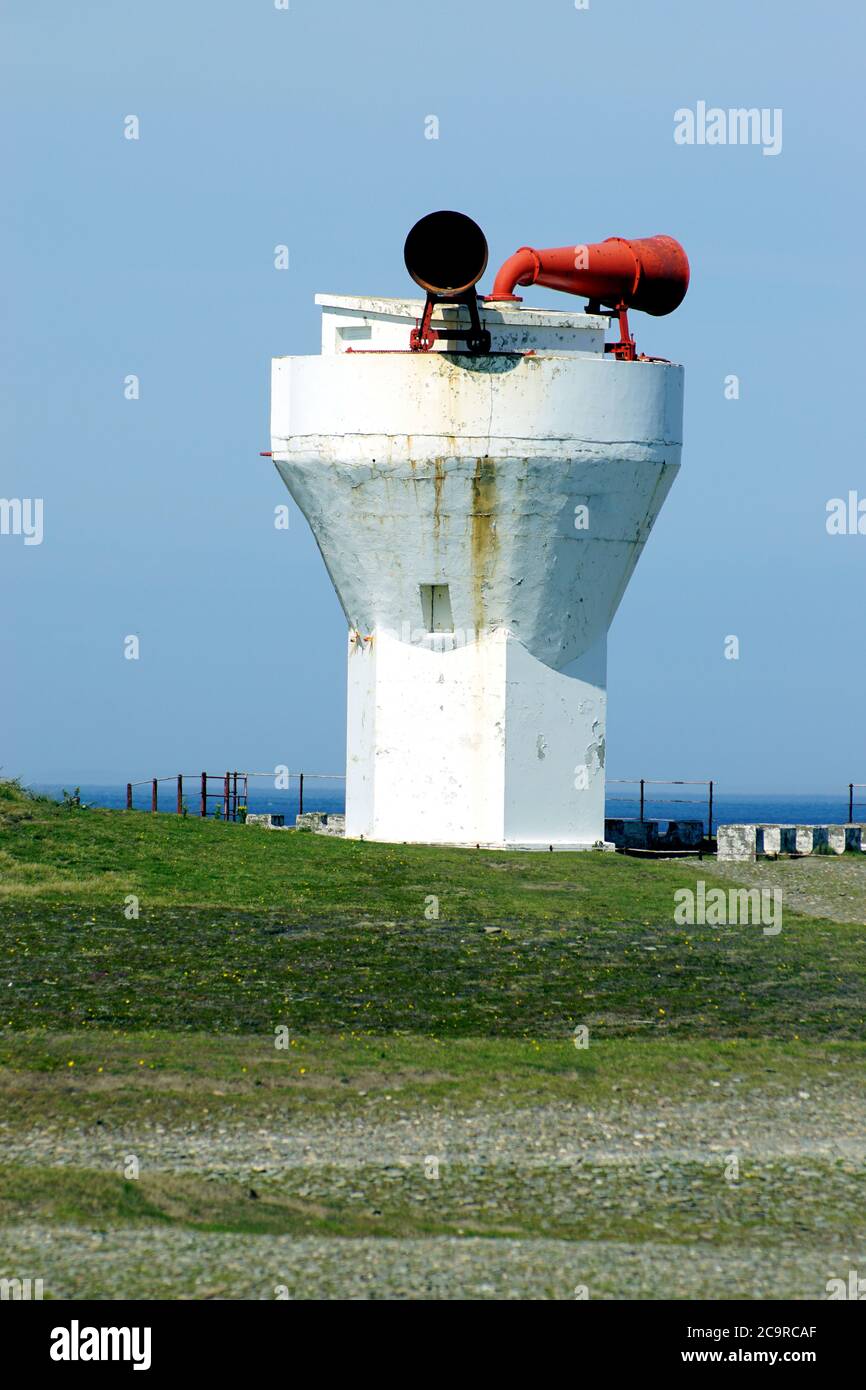Old nebbia corno, Point of Ayre, Isola di Man Foto Stock