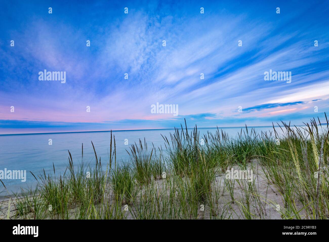 Il sole tramonta su Sleeping Bear National Lakeshore, Michigan Foto Stock