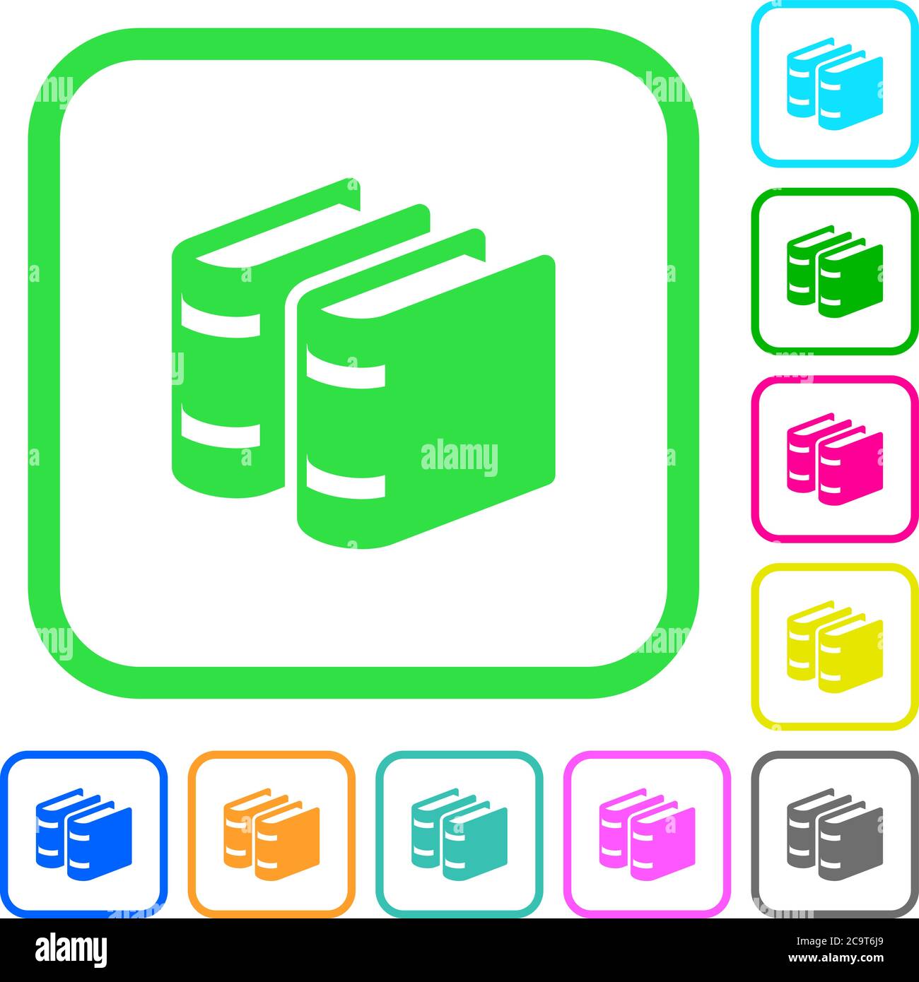 Due libri icone piatte dai colori vivaci con bordi curvi su sfondo bianco Illustrazione Vettoriale