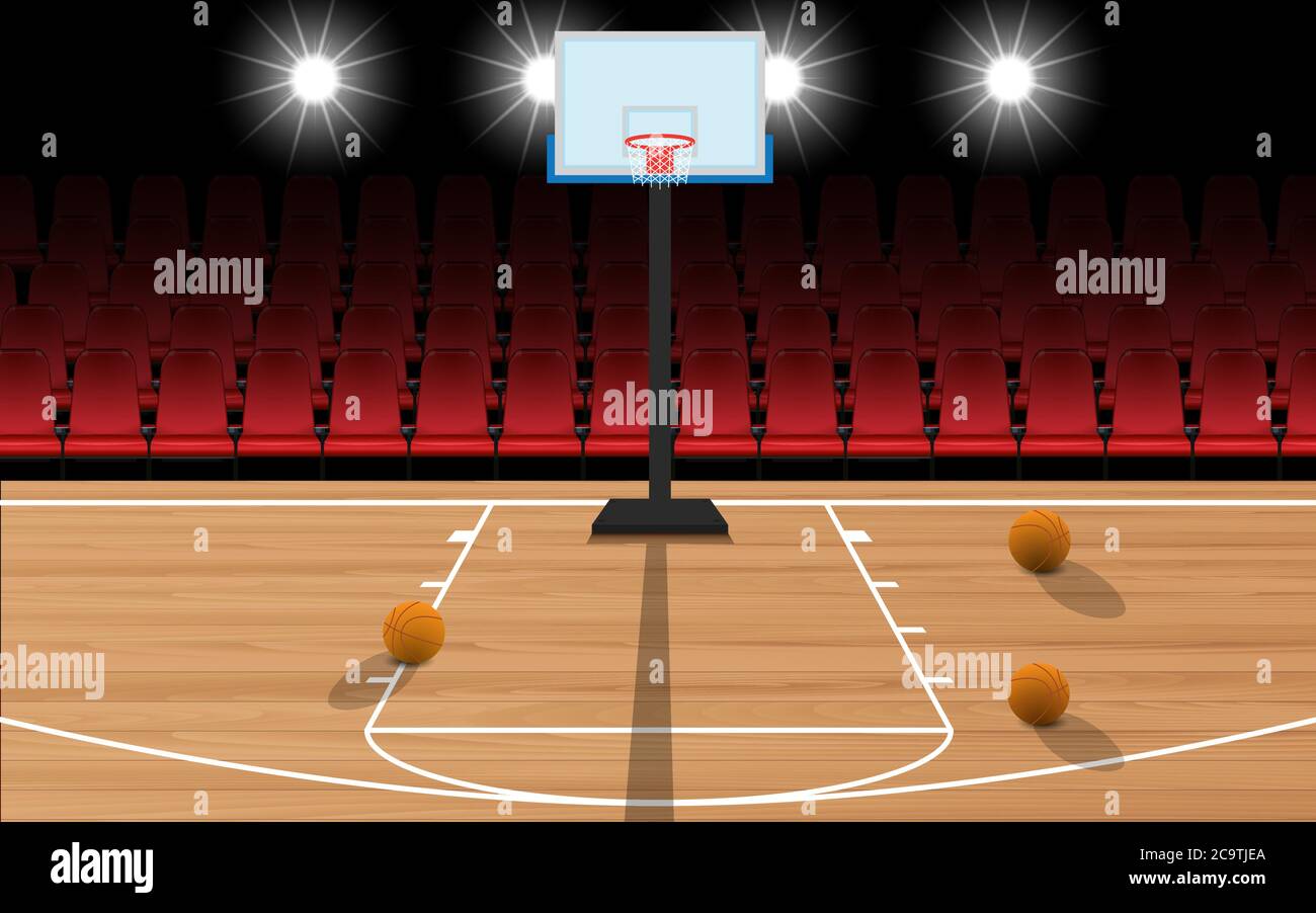 campo da pallacanestro in legno nella hall Illustrazione Vettoriale