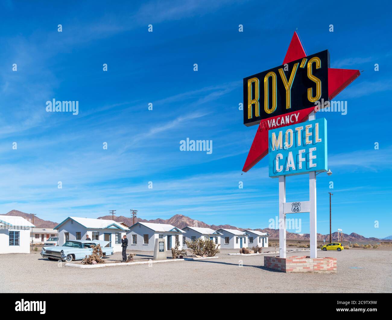 Route 66, California. Roy's Motel and Cafe ad Amboy, Route 66, Mojave Desert, California, Stati Uniti Foto Stock