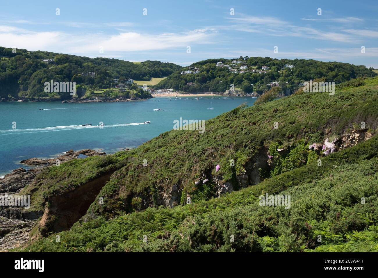 South Sands all'ingresso dell'estuario di Salcombe, South Devon, UK Foto Stock