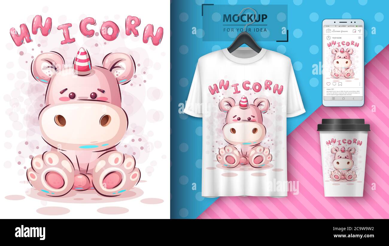 Poster e merchandising Teddy unicorn. Illustrazione Vettoriale