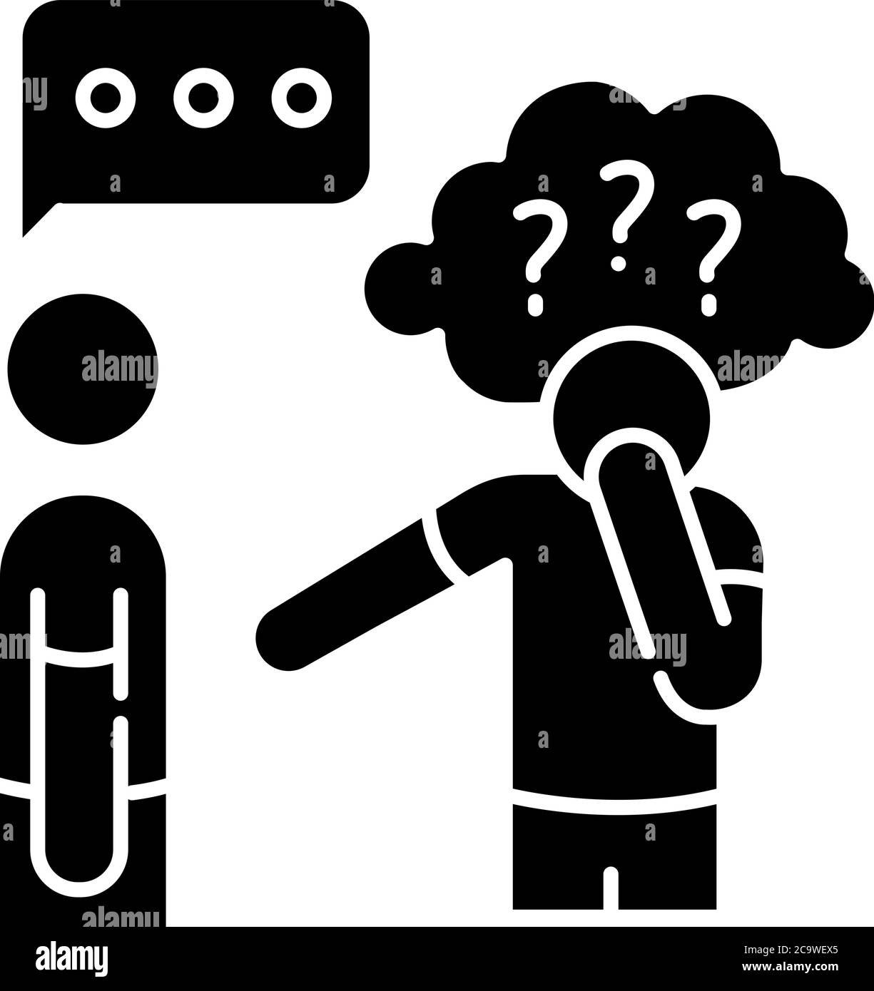 Icona glifo nero della sindrome di Asperger. Difficoltà di comunicazione. Uomo con disturbo. Sintomo dello spettro autistico. Alterazione del linguaggio. Simbolo di silhouette Illustrazione Vettoriale