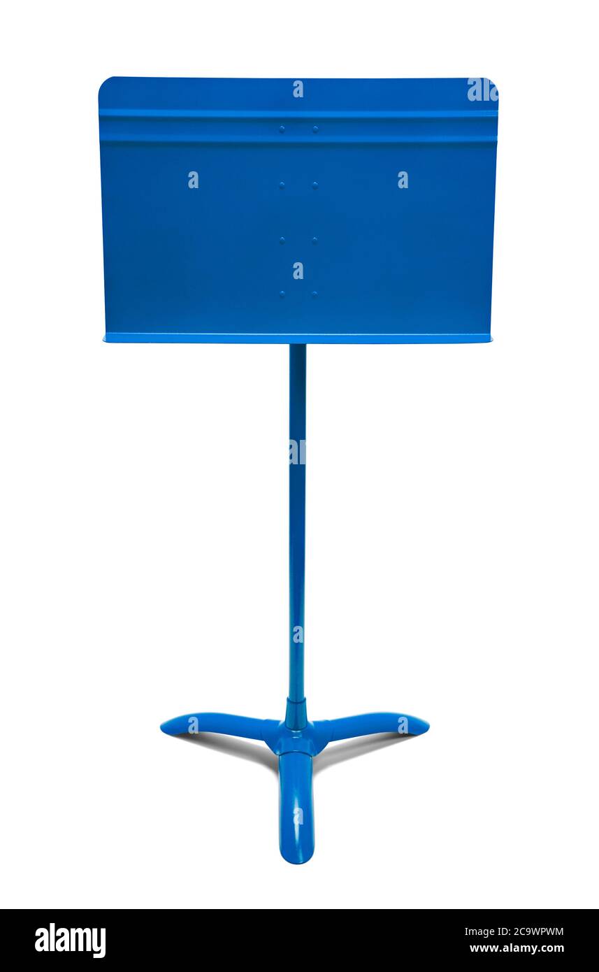 Blue Music Stand Vista frontale isolata su bianco. Foto Stock