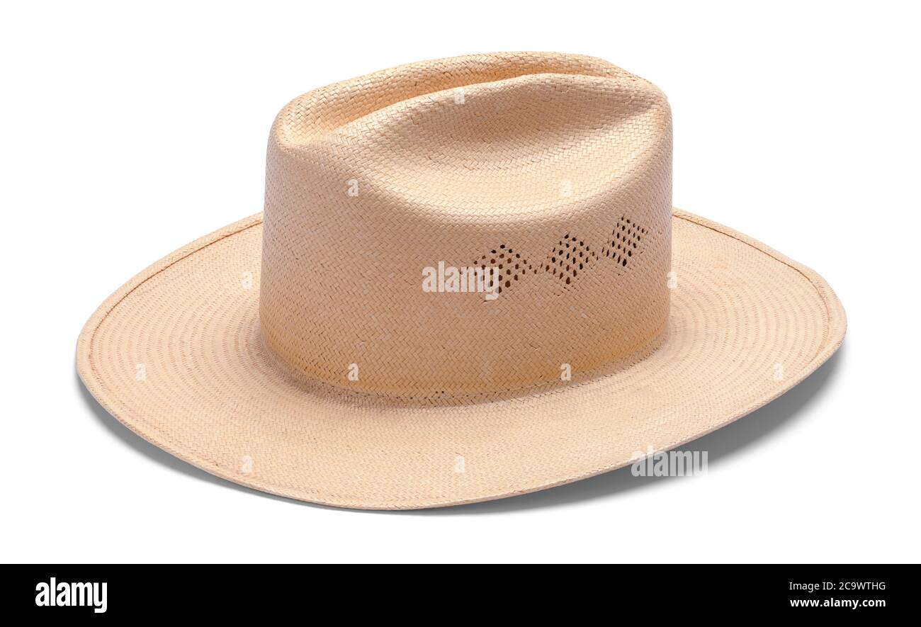 Cappello da cowboy tan intrecciato isolato su bianco. Foto Stock