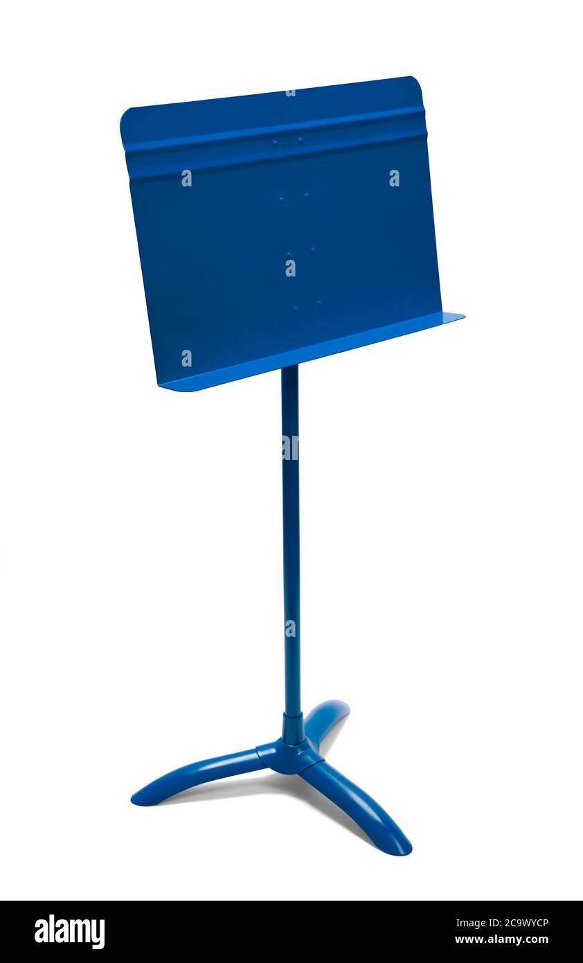 Blue Music Stand Angle View isolato su bianco. Foto Stock