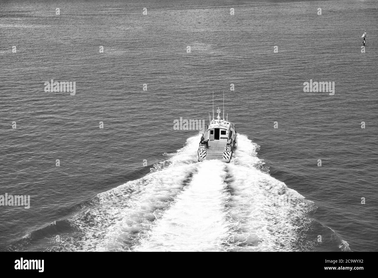 Miami, USA - 29 febbraio 2016: Barca in mare. Imbarcazione veloce. Trasporto marittimo e trasporto. Avventura e scoperta. Viaggi e viaggi. Viaggio e viaggio. Wanderlust. Vacanze estive. Foto Stock