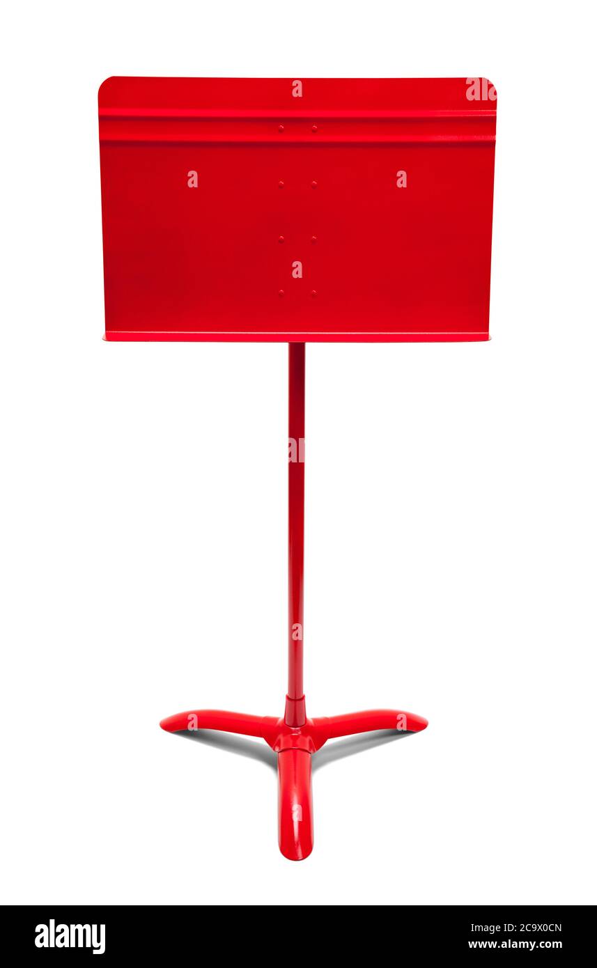 Red Music Stand Vista frontale isolata su bianco. Foto Stock
