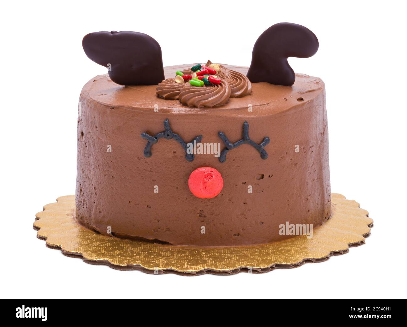 Torta di renna al cioccolato isolata su sfondo bianco. Foto Stock