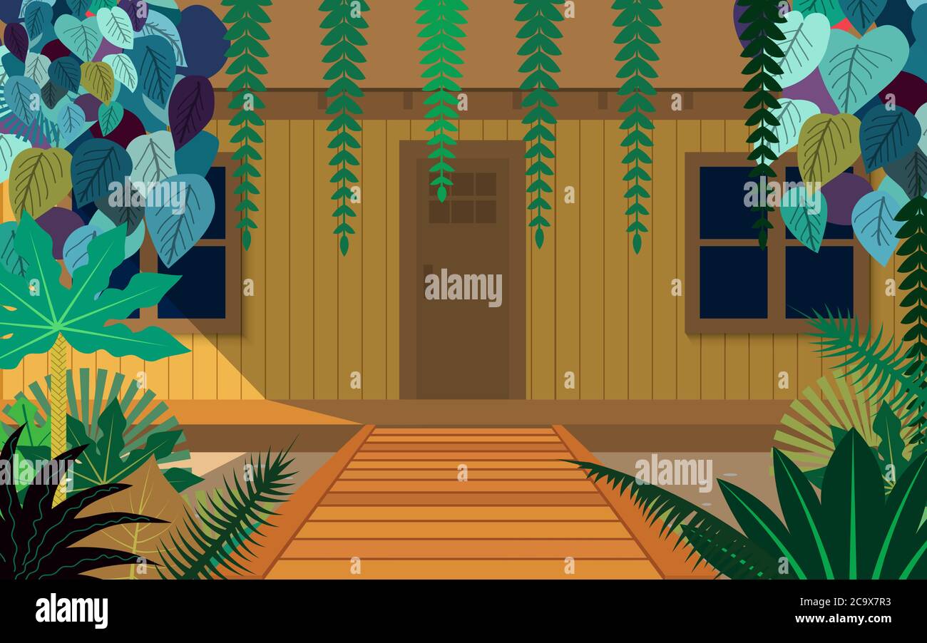casa di legno nella giungla Illustrazione Vettoriale